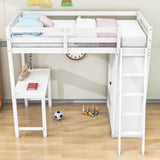 Wood Twin Loft Bed with Desk and Storage for Adults, Kids - [Wardrobe]