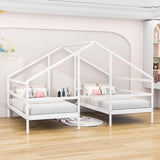 Wooden Double Twin House Beds with Built-in Table