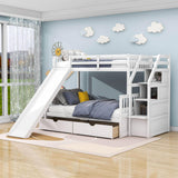 Twin Over Full Bunk Beds with Slide and Stairs, Storage for Kids - [Drawers, Cabinet]