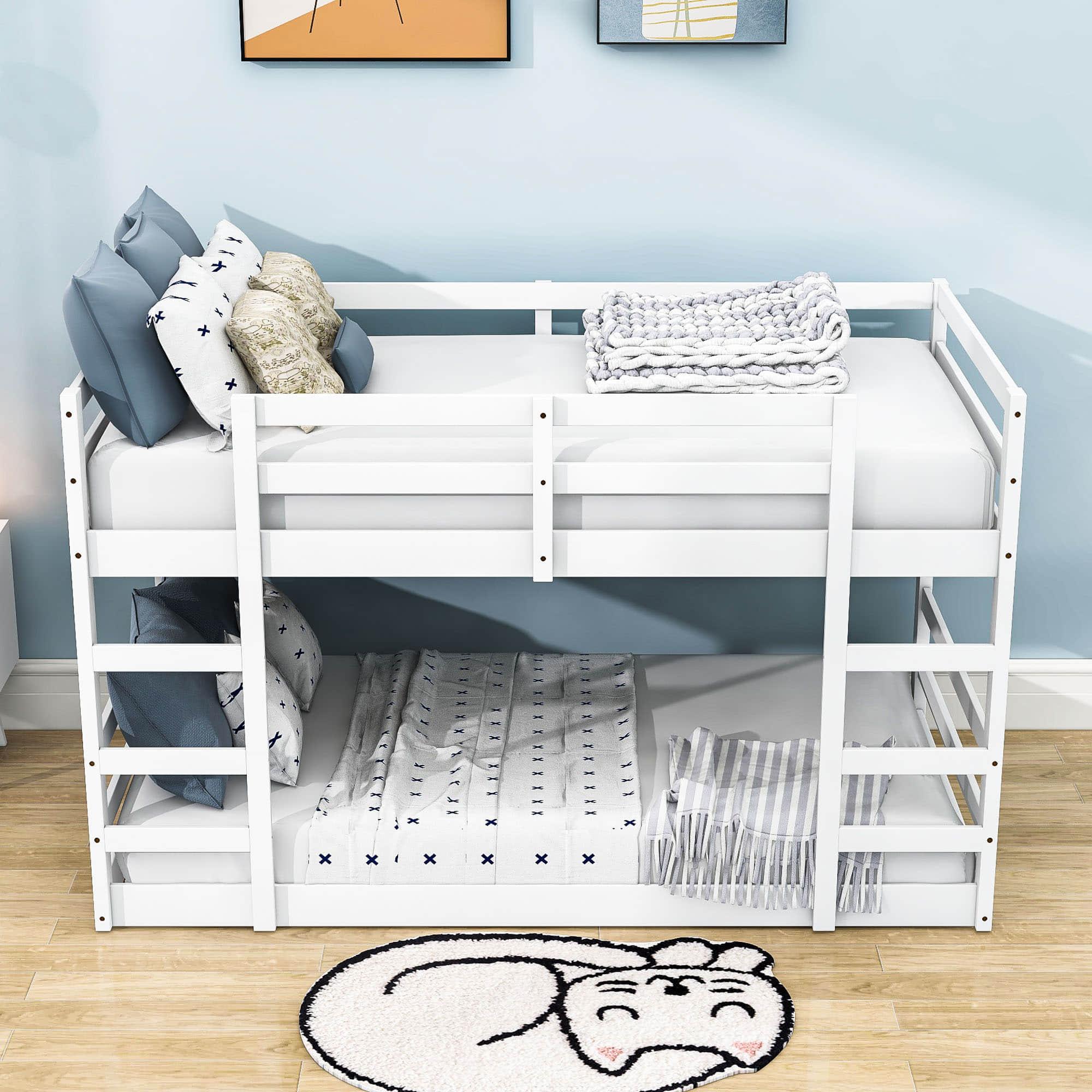 Montessori Low Twin Over Twin Bunk Beds for Kids Toddler - Wooden