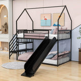 Metal House Twin Loft Bunk Beds for Kids with Stairs and Slide - [Low]