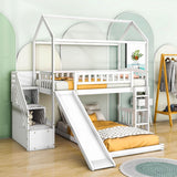 Floor Twin Bunk Beds for Toddlers Kids with Stairs and Slide - [Wood]