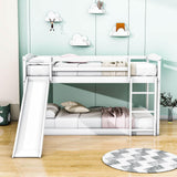 Low Twin Over Twin Bunk Bed with Slide for Kids, Toddler - Wooden, Floor, Interchangeable