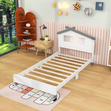 Kids Twin Platform Bed with House-Shaped Headboard and LED Lights