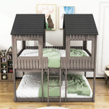 Wooden Full Over Full House Bunk Beds for Kids Toddler - Low, Floor