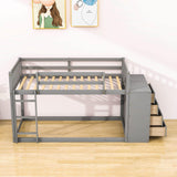 Low Twin Over Twin Bunk Beds with Detachable Storage Dresser - [Drawers, Shelves]