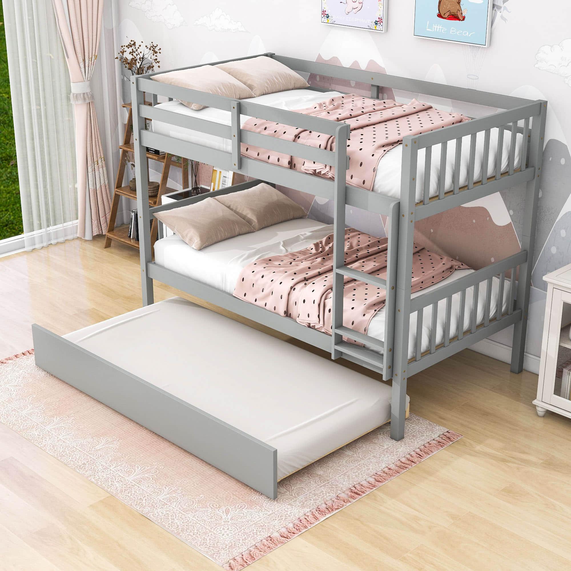 Convertible Twin Over Twin Bunk Beds with Trundle for Kids, Teens - [Solid Wood]