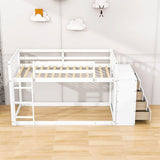 Low Twin Over Twin Bunk Beds with Detachable Storage Dresser - [Drawers, Shelves]