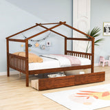 Wooden Full Size House Bed with Storage Drawers for Kids