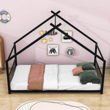 Twin Size Metal House Floor Bed for Toddler, Kids