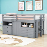 Low Twin Loft Bed Frame with Storage for Kids - [Drawers, Cabinet, Shelves]