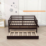 Solid Wood Low Full Size Kids Bed with Trundle and Storage - [Drawers, Rails]