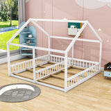 Montessori Double Twin House Floor Bed with Rails for Kids, Toddler