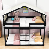 Solid Wood Low Twin Over Twin House Bunk Beds with Tent for Kids Toddler