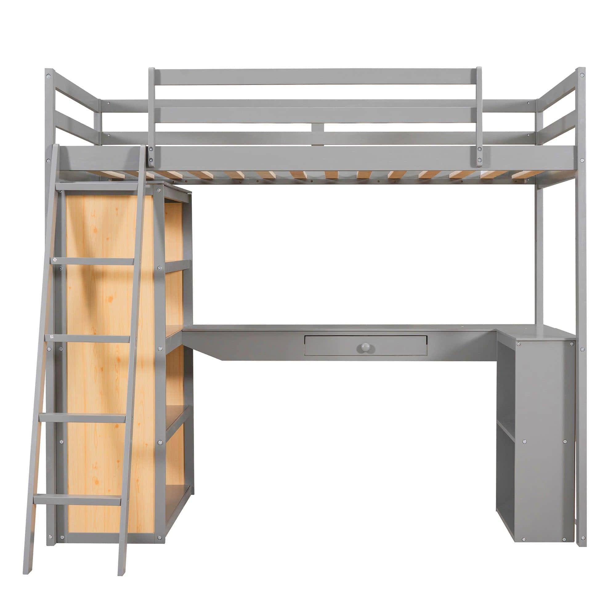 Twin Loft Bed with Desk and Storage Shelves for Adults, Teens