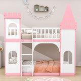 Low Twin Over Twin Bunk Beds for Kids, Girls, Toddler - [Wooden, Castle]