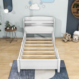 Low Twin Kids Platform Bed Frame with Rails and Storage Headboard