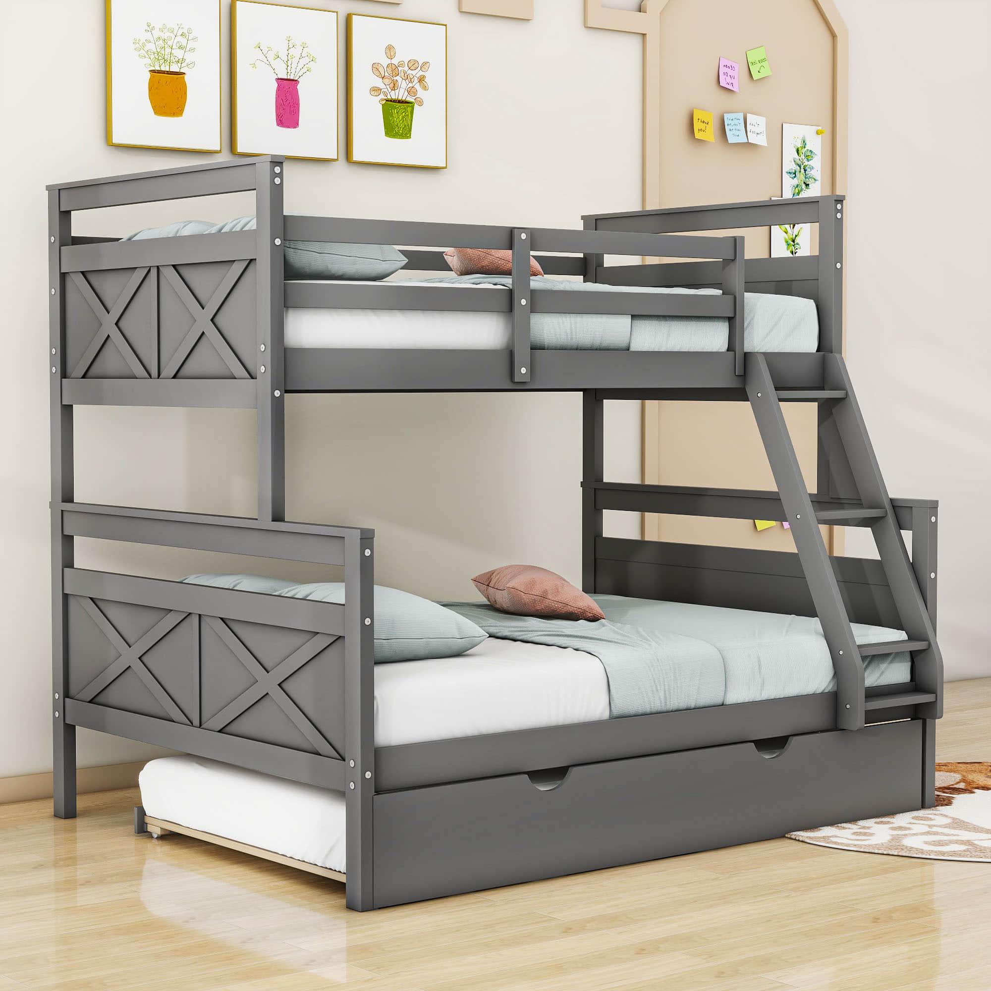 Modern Twin Over Full Bunk Beds with Trundle for Kids, Adults - [Wooden, Convertible]