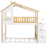 Low Twin Over Twin House Bunk Beds with Stairs and Storage for Kids, Toddler - [Floor]