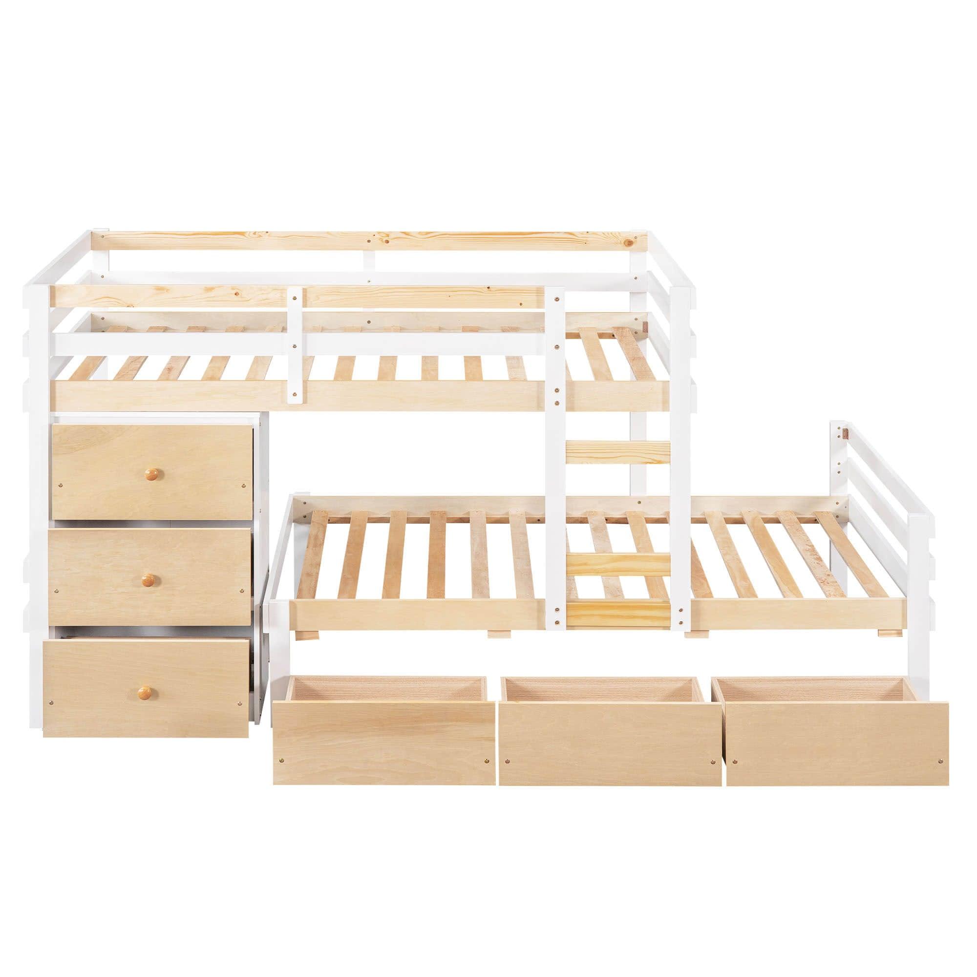 Low Twin Over Twin Bunk Beds for Kids with Storage Drawers and Dresser