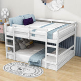 Modern Low Full Over Full Bunk Beds for Kids Toddler with 2 Ladders - Wooden