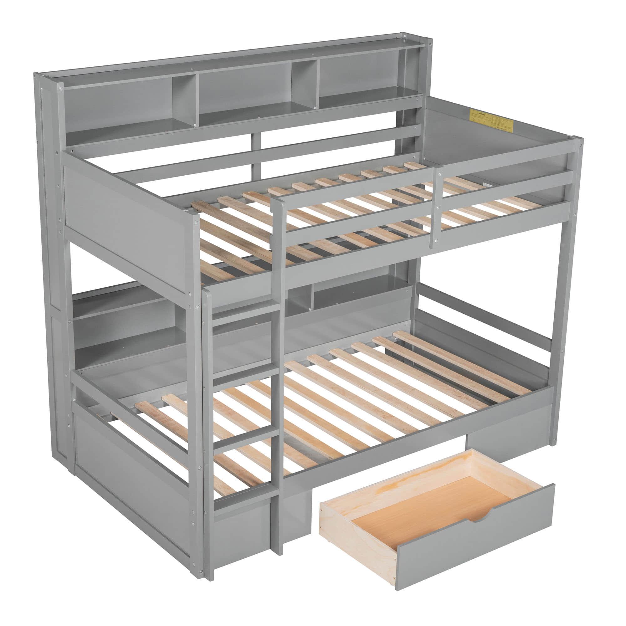 Twin Over Twin Bunk Beds with Storage Drawers and Shelves for Kids Adults - [Wooden]