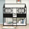 Twin Over Twin Low House Bunk Beds for Kids, Toddler - [Metal, Floor, Black]