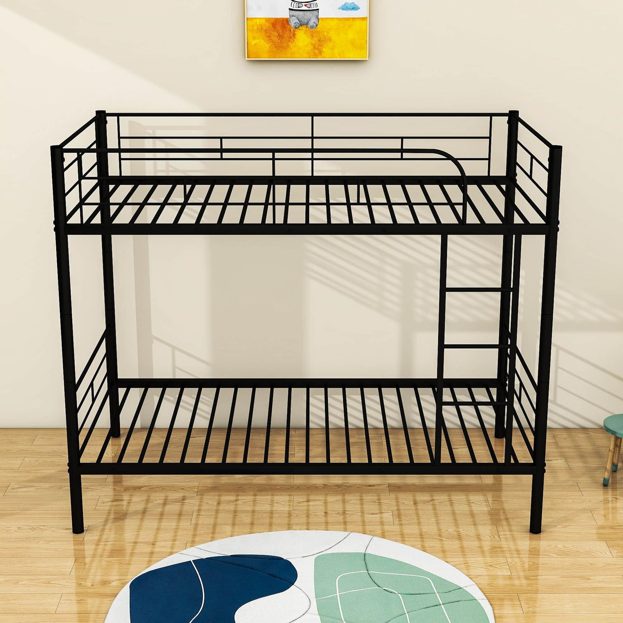 Twin Over Twin Bunk Beds for Kids, Adults - [Metal, Convertible, Small Room]