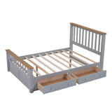 Wooden Full Size Platform Bed Frame with Storage and Slat Headboard