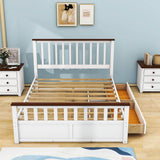 Wooden Queen Size Platform Bed Frame with Storage and Slat Headboard