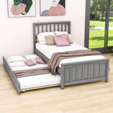 Twin Size Wood Platform Bed with Twin Trundle and Headboard