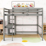 Wood Full Size Loft Bed with Desk and Storage Shelves for Kids, Teens