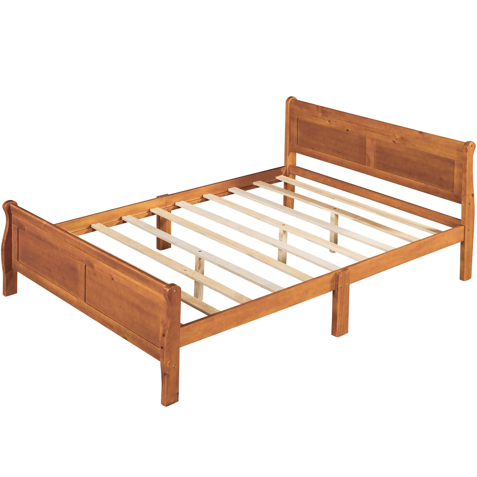 Wooden Full Size Platform Bed with Headboard - [Sleigh]