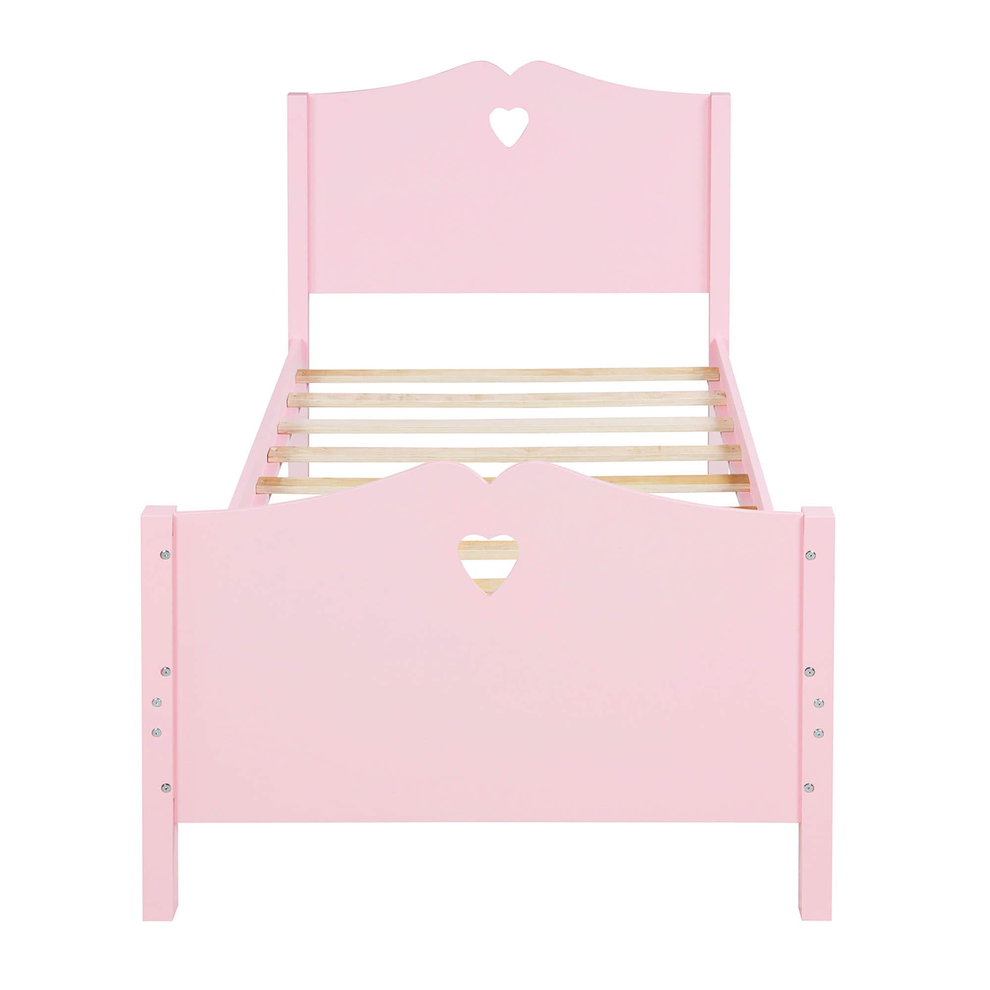 Wood Girls Twin Platform Bed with Headboard and Footboard