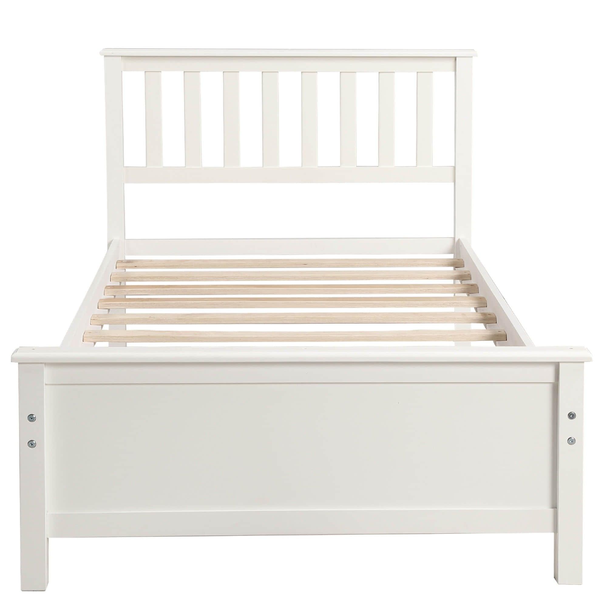 Wooden Twin Platform Bed with Headboard for Kids, Adult