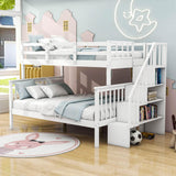 Wood Twin Over Full Bunk Bed with Storage and Stairs - [Shelves, Classic]