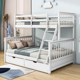 Wooden Classic Twin Over Full Bunk Bed with Ladder and Storage Drawers