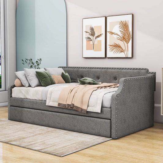 Luxury Twin Upholstered Daybed Frame with Trundle for Adults