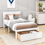 Wooden Twin Size Platform Bed Frame with Under bed Storage - [Drawer]