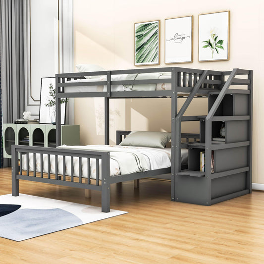 Twin Over Full Loft Bunk Beds with Stairs and Storage for Kids, Adults - [Detachable]