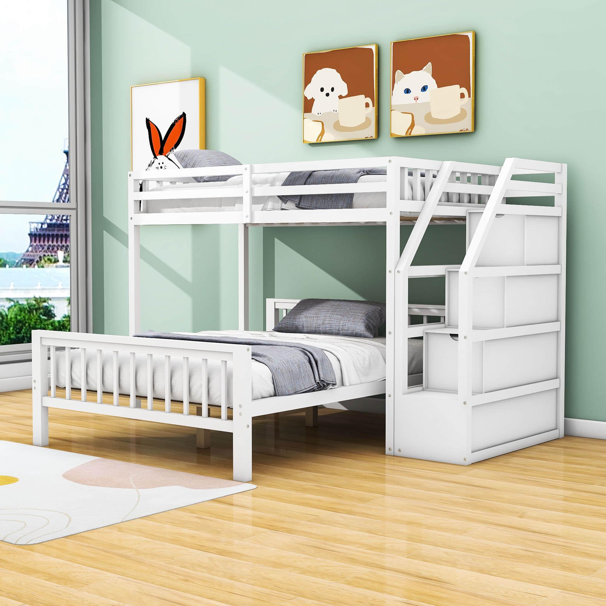 Twin Over Full Loft Bunk Beds with Stairs and Storage for Kids, Adults - [Detachable]