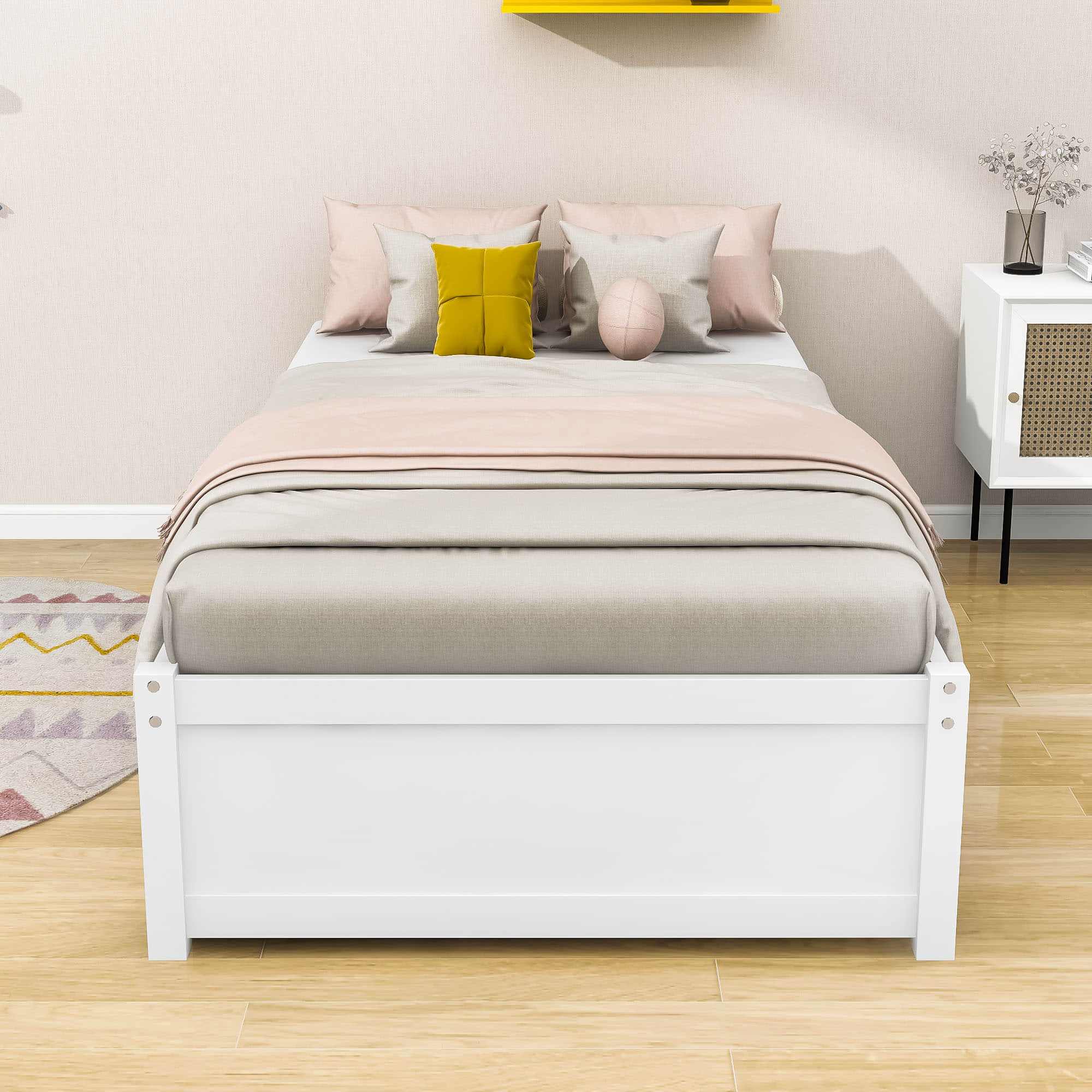 Solid Wood Twin Platform Bed Frame with Storage - [Drawers]