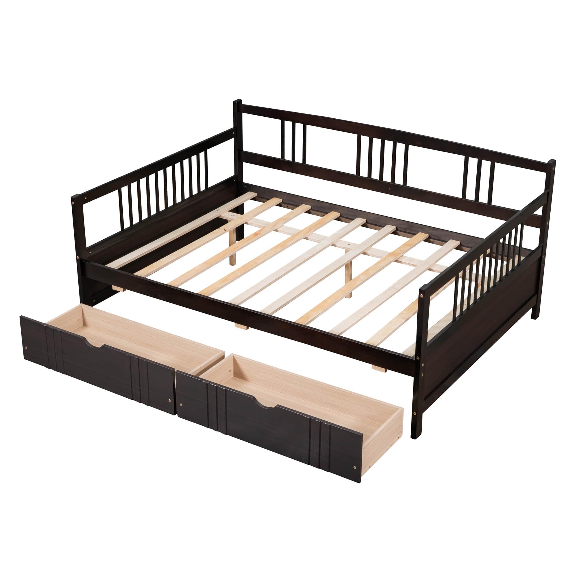 Wood Full Size Daybed with Storage Drawers and Slat Back