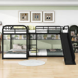 Metal Full & Twin Quad Bunk Beds with Slide for Kids, Toddler - [L-Shaped]