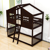 Low Twin Over Twin House Bunk Beds for Kids Toddler - [Wooden, Floor]