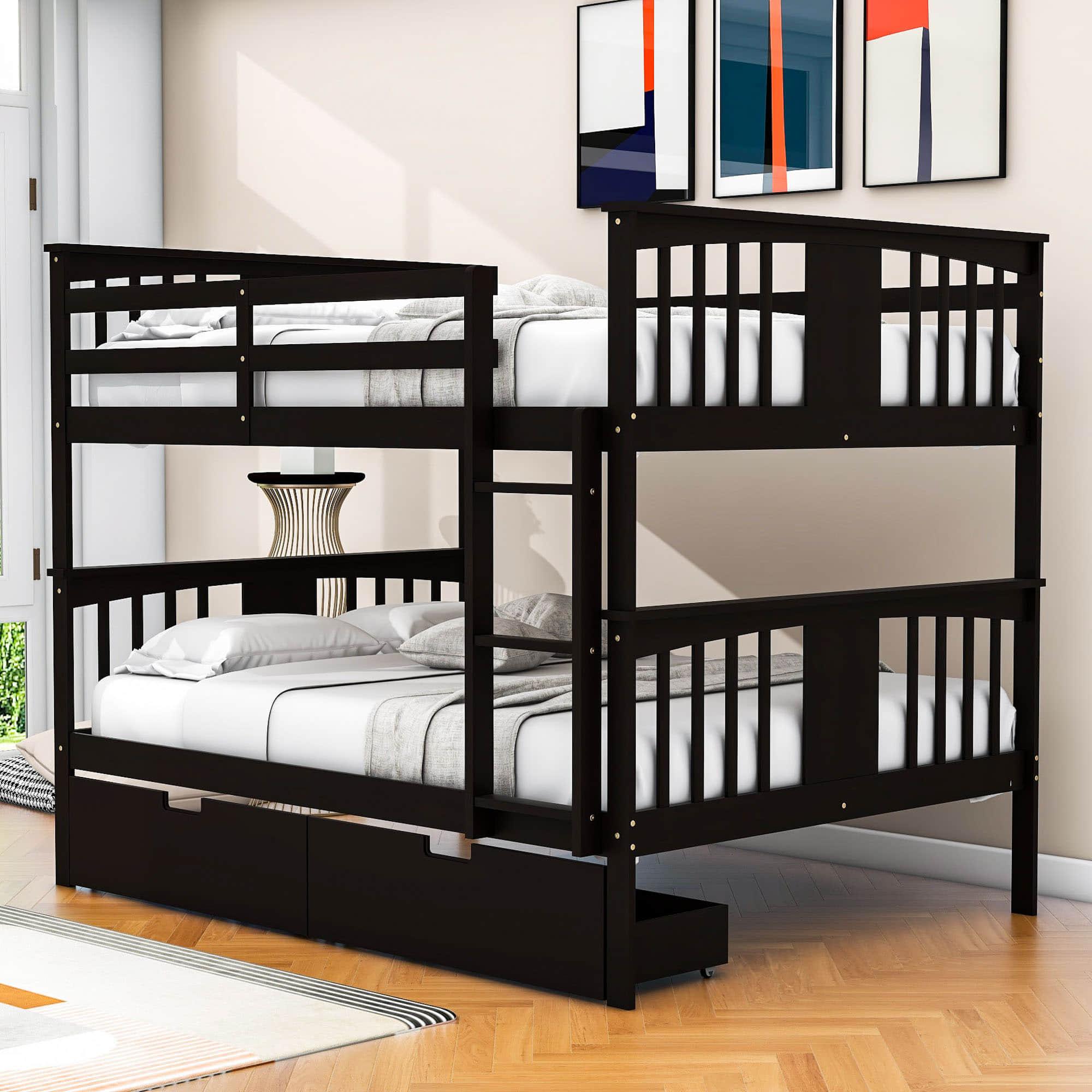 Full Over Full Bunk Beds with Storage Drawers for Kids - [Wooden, Convertible]