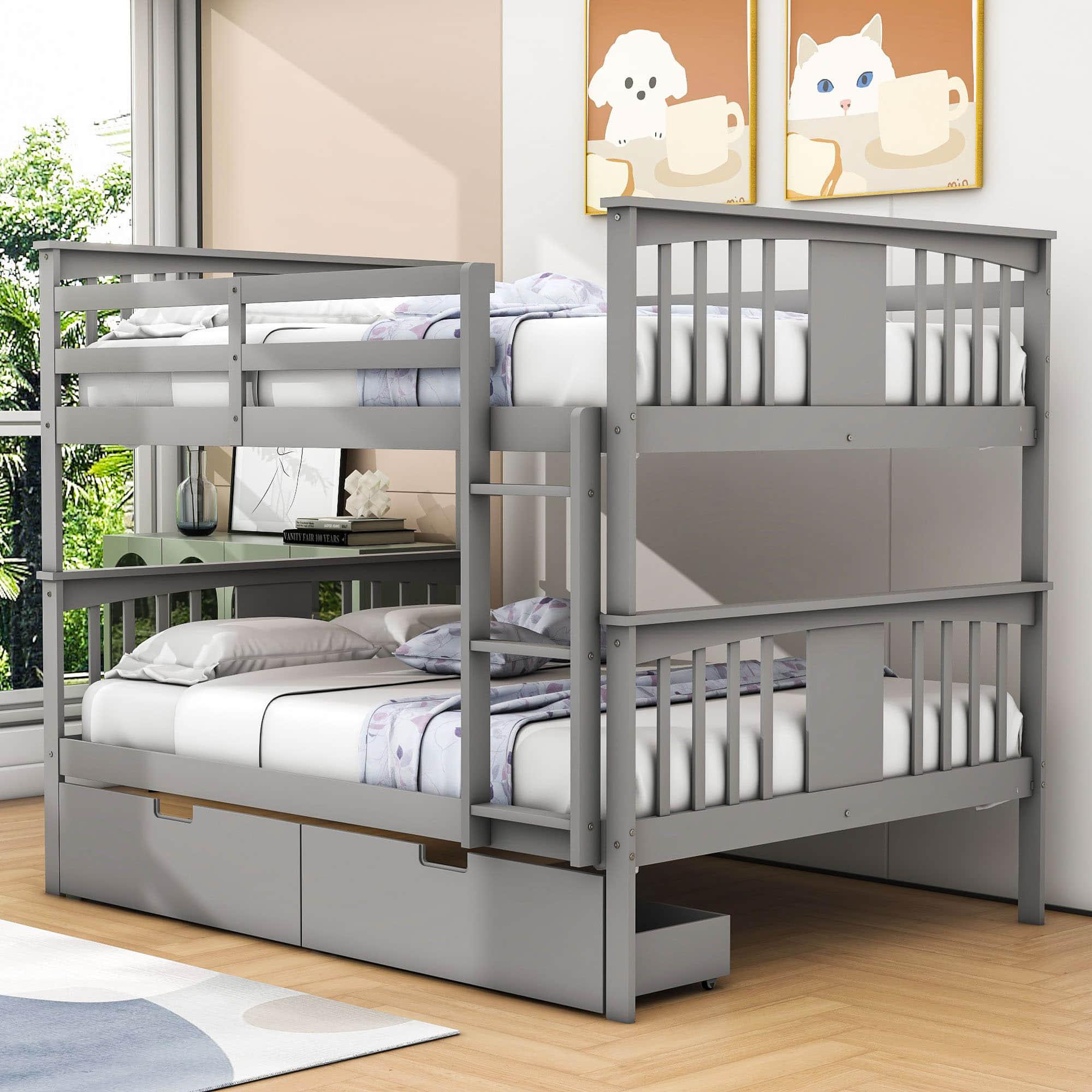 Full Over Full Bunk Beds with Storage Drawers for Kids - [Wooden, Convertible]