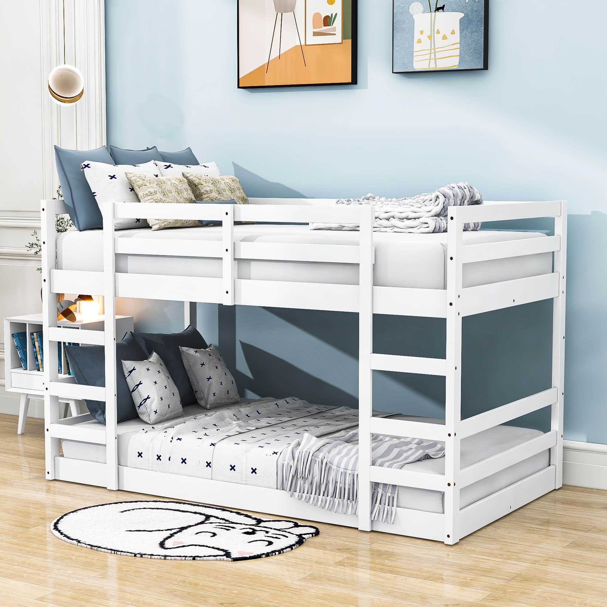 Montessori Low Twin Over Twin Bunk Beds for Kids Toddler - Wooden