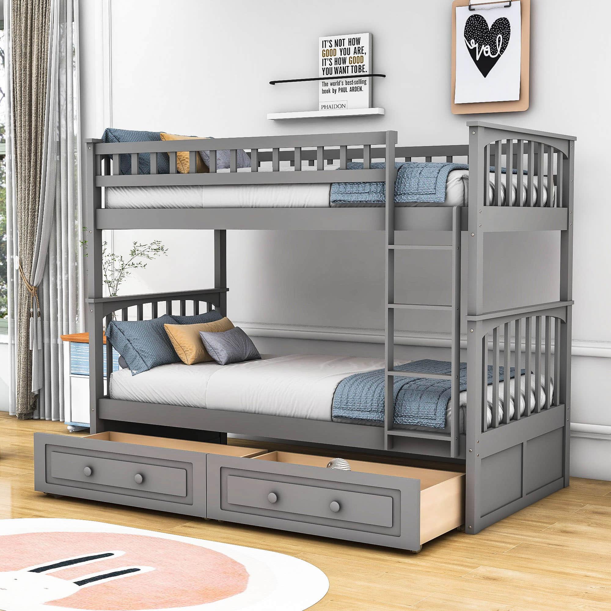 Convertible Twin Over Twin Bunk Beds with Storage Drawers - [Wooden]