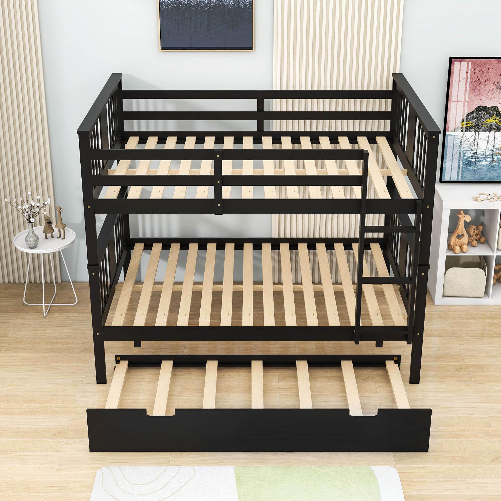 Convertible Full Over Full Bunk Beds with Trundle for Kids Adults - [Wooden]